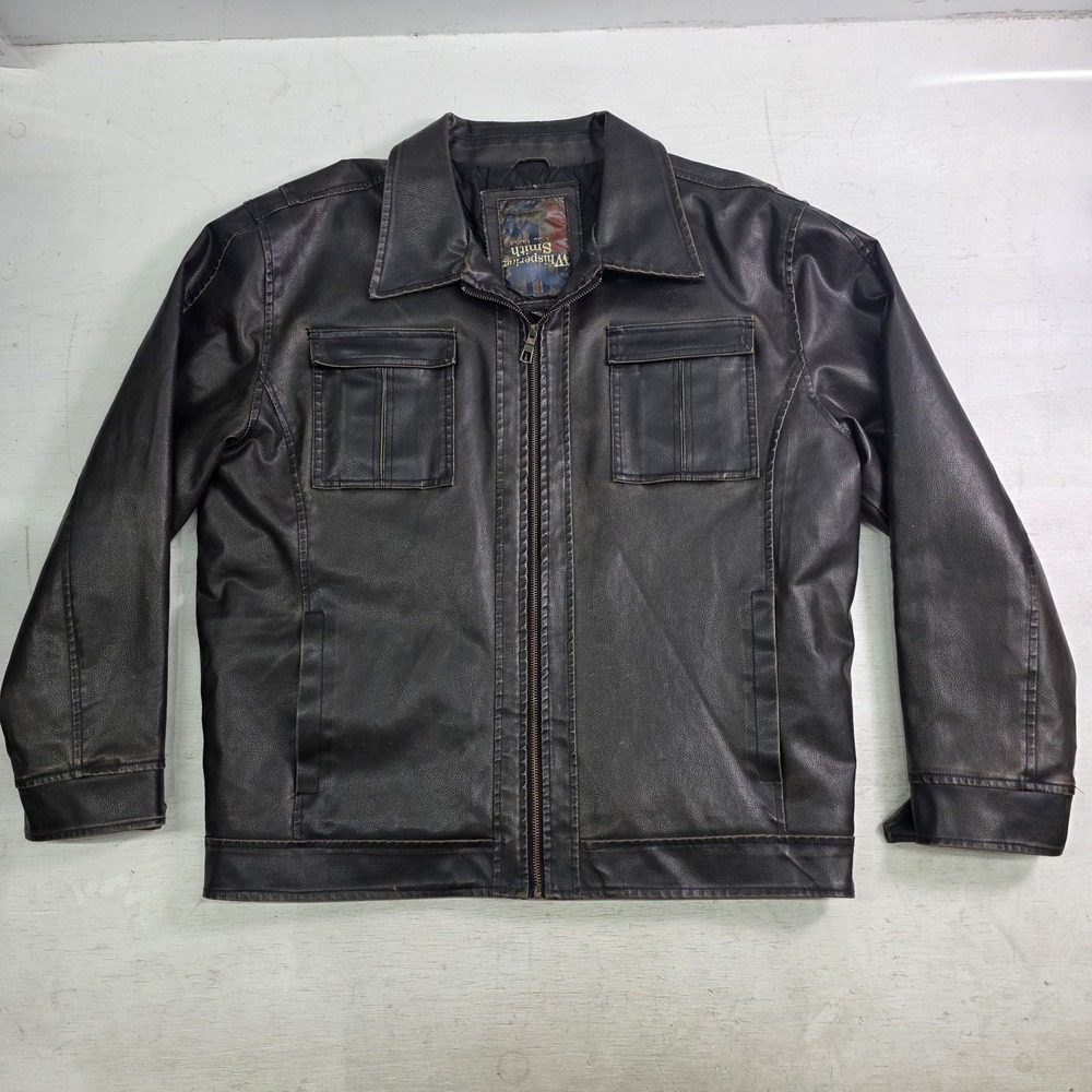 Whispering Smith Full Zip Faux Leather Quilt Lined Brown Biker Jacket Men's‎ XL